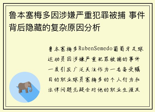 鲁本塞梅多因涉嫌严重犯罪被捕 事件背后隐藏的复杂原因分析